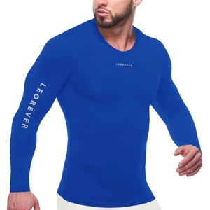 Men <b>Long</b> <b>Sleeve</b> O-Neck Compression Shirt Solid Color Quick Dry Slim Fit Casual <b>Workout</b> <b>Top</b> Teal Green Knitted Polyester - Product Image 5