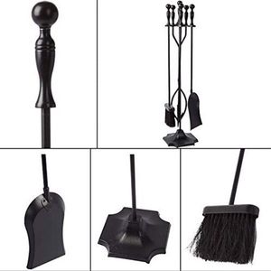 Set di Attrezzi per Caminetto in Ferro Nero 7.28L X 7.28 L x 31.9H Pollici, 5 Pezzi, con Porta Legna in Acciaio Inossidabile e Metallo per Combustibile - Product Image 4