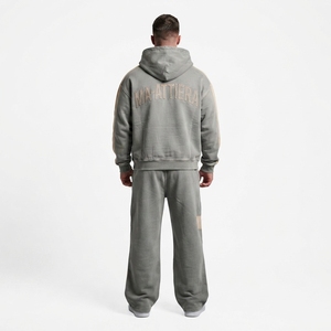 Conjunto de chándal de dos piezas para hombre, estilo vintage, con sudadera con cremallera y pantalones de chándal de pierna ancha, con bloques de color, al por mayor - Product Image 2