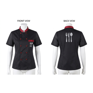 Uniforme de Chef para Mujer, 230 GSM, Polialgodón Premium, Negro con Paneles Rojos en Contraste, Manga de Malla, Chaqueta de Chef con Logotipo Tejido - Product Image 1