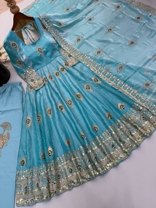 Traje Anarkali azul bordado con dupatta para bodas y fiestas, vestido tradicional indio pakistaní para mujer - Product Image 4