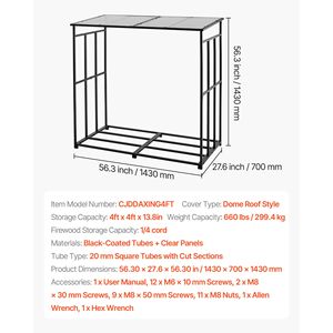 "Powder-Coated Firewood Rack 4 ft Outdoor 1/4 Cord Capacity 660lb Max <b>Weight</b> Sloped Roof Log <b>Storage</b> Shed" - Product Image 4