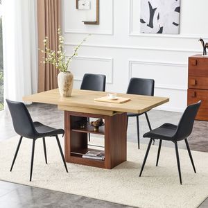 Tavolo da Pranzo Allungabile 59-71 Pollici e Set di 4 Sedie Curve Allargate in PU Artificiale Nero per Uso Domestico - Product Image 2