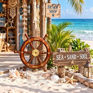 Natural <b>Wood</b> Handcrafted Ship Wheel with Brass <b>Anchor</b> Inlay and Rivets Ocean Maritime Nautical Navy Wall Decor - Product Image 2