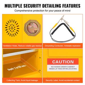 Armadio di Stoccaggio per Liquidi Infiammabili in Acciaio Laminato a Freddo da 16 Galloni, 18,1 X 18,1 X 35,4, Attrezzatura di Sicurezza Antideflagrante per Stoccaggio Chimico - Product Image 2