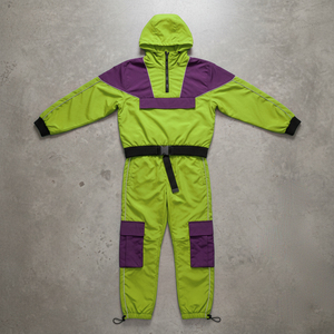 Windbreaker Tracksuit 2 Piece <b>Trouser</b> and Hood Jacket 100% Nylon DTF Logo Reflective <b>Lines</b> Panels <b>Work</b> Windbreaker Tracksuit - Product Image 6