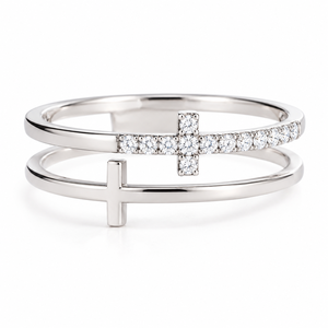 Bague de mariage en argent sterling 925 à double rangée, diamant taille brillant rond, moissanite, cadeau d'anniversaire - Product Image 1