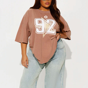 Camiseta Oversize de Algodón para Mujer, Estilo Urbano, Manga Corta, Corte Holgado, Estampado Gráfico con Número, Top Casual de Moda, Logotipo Personalizado, Venta al por Mayor, EE. UU. - Product Image 1