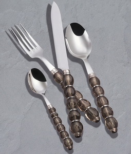 Smoky <b>Crystal</b> Bead <b>Mirror</b> Flatware Set <b>With</b> Grey <b>Crystal</b> Beaded Handles High <b>Mirror</b> Polish Dishwasher Safe For Wedding And Hotel - Product Image 1
