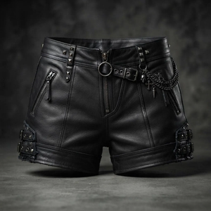 Short en cuir clouté taille haute style gothique avec laçage sur le devant et détails rivetés noir - Product Image 3