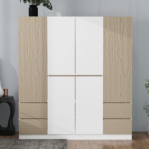 Bianco & natura 6-porte armadio in legno con 4 cassetti per la camera da letto di stoccaggio - Product Image 1