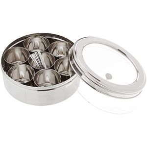 Ensemble de boîtes à épices en acier inoxydable, Masala Dabba, rondes, pour la cuisine, avec couvercle en verre, compartiments multi-usages, pour la cuisine - Product Image 1
