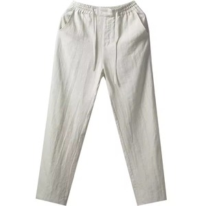 Pantalones de Lino de Pierna Recta para Hombre, Cintura Elástica con Cordón, Casuales, Ligeros, Transpirables, con Bolsillos Laterales, para Verano - Product Image 5