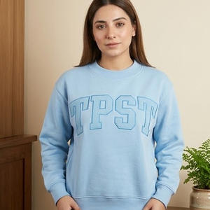 <b>Pink</b> Women's Oversized Crew Neck <b>Sweatshirt</b> With TPST Letter Print Regular Fit Knitted Cotton Autumn Wear - Product Image 3