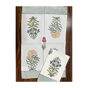Serviettes de cuisine brodées motif oiseau pastel en coton 40x60cm 180GSM 200TC, torchons gaufrés, certifiés OEKO-TEX, faible MOQ, OEM ODM, approvisionnement B2B Inde - Product Image 4