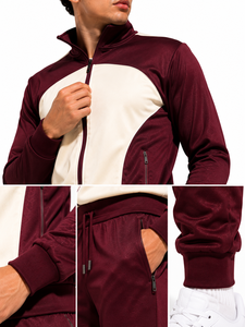 Ensemble de survêtement personnalisé marron et crème pour hommes – Veste de sport à fermeture éclair intégrale et pantalon de jogging Fabricant OEM/ODM - Product Image 5