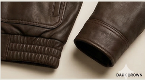 Distressed <b>Leather</b> <b>Jacket</b> <b>Man</b> Vintage Bomber Coat Cowhide Biker Style Dark <b>Brown</b> Motorcycle Functional Pockets Multi Pocket - Product Image 5
