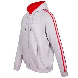 Sweat-shirt à capuche zippé pour homme avec rayures rouges, coupe classique, décontracté, pour l'automne, 100% coton, tissu éponge français respirant - Product Image 2
