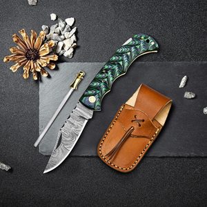 Couteau pliant en acier Damas Nordic Forge, verrouillage arrière, manche en bois Pakka, étui, couteau de poche EDC pour le camping et la chasse - Product Image 1