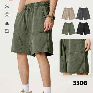 Shorts de jogging pour hommes en coton délavé à l'acide, en molleton bouclette à ourlet brut, style vintage, streetwear, respirant et antibactérien – Meilleures ventes - Product Image 4