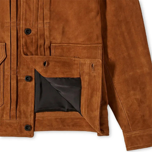 Chemise-veste en daim marron pour homme, col rabattu, style décontracté, coupe classique, simple boutonnage, poches, idéale pour l'automne - Product Image 5