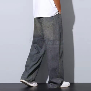 High Quality Cotton Spandex Baggy <b>Jeans</b> for Men 14 oz Dark Blue Denim Straight Loose Stone Washed Vintage Streetwear Hip Hop - Product Image 2