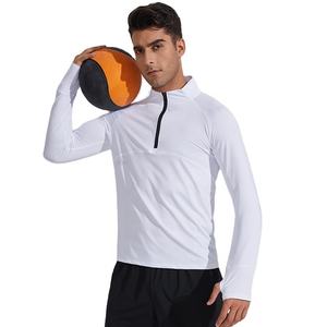 2025 nouveau demi fermeture éclair manches longues hommes T-Shirts en gros vêtements de sport de plein air Fitness tissé pour entraînement de gymnastique col montant - Product Image 1