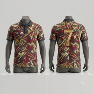 Camiseta Polo Personalizada con Patrón Geométrico Rojo Dorado Granate, Uniforme Deportivo Sublimado Transpirable para Hombre, Ropa de Equipo Informal al por Mayor - Product Image 6