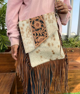 Sac à main en cuir repoussé à la main en cuir de vachette véritable nouvelle collection de sacs à franges sacs de Bohème de sculpture sacs de vente chauds pour femmes - Product Image 2