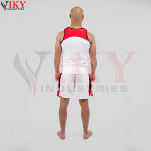 Tenue de boxe et d'arts martiaux unisexe pour adultes, de qualité supérieure, avec contraste de couleurs blanc, noir et rouge, produit haut de gamme, short de boxe et débardeurs - Product Image 2