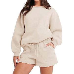 Sweat-shirt et short d'hiver imperméables et respirants pour femme, coupe ample, manches longues, col rond, couleur unie, longueur au-dessus du genou, style survêtement oversize - Product Image 4
