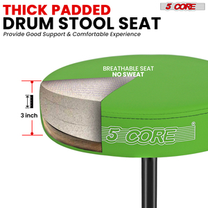 Silla de Batería 5 Core DS 01 GR, Taburete de Baterista Acolchado de Espuma Viscoelástica de 3 Pulgadas de Grosor, Capacidad de 330 Libras, Ajustable y con Base para el Suelo - Product Image 2