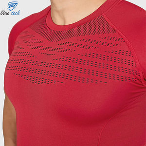 Camiseta Deportiva de Compresión Roja para Hombre, Manga Corta, Secado Rápido, Ropa Deportiva, Cuello Redondo, Tejido de Punto, Servicios OEM - Product Image 3