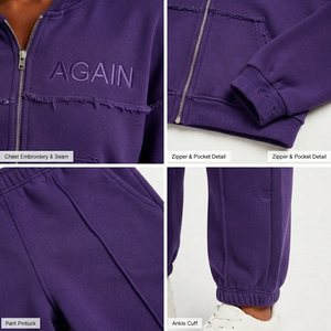Conjunto Deportivo de Mujer con Sudadera Corta con Cierre Frontal y Pantalones de Chándal, Top Corto con Bordado Chenille de Manga Larga, Ropa de Invierno, Felpa de Algodón 450 - Product Image 6