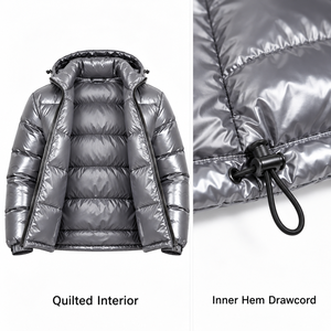 Chaquetas de hombre para invierno, a la moda, elegantes, brillantes, con diseño personalizado, con capucha, ropa exterior para hombre, chaqueta acolchada con plumas, con cierre de cremallera. - Product Image 3