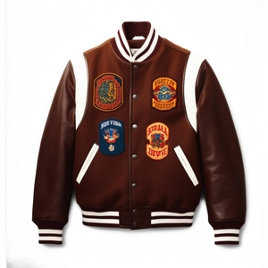 High Quality Genuine Leather Winter High Street Varsity <b>Jacket</b> for Men with Plain Dyed Custom Design and OEM Service - Product Image 6