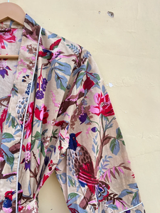 Bata Kimono de Algodón 100% Tejido con Estampado de Dibujos Animados para Mujer, Camisón de Verano Hecho a Mano, Cuello en V, Cintura Elástica, Largo Completo, ODM - Product Image 3