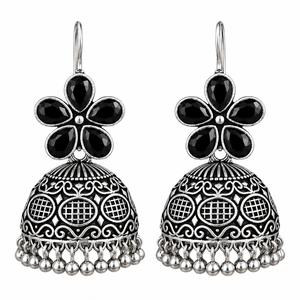 Pendientes Colgantes de Latón Vintage al por Mayor con Acabado Plateado Oxidado, Diseño Jhumki Indio para Ocasiones Festivas de Mujer - Product Image 1