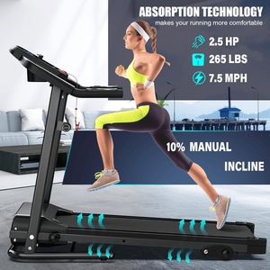 Compact 2.5HP Quiet Brushless Motor Treadmill 3 Level Incline 7.5 MPH Speed Shock Absorption-Space Saving Design for Home Use - Product Image 2