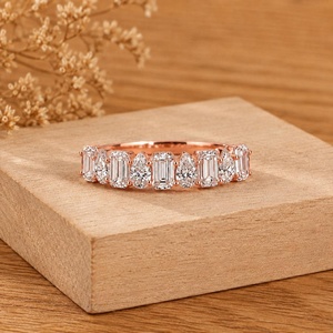Bague d'éternité pour femme en or massif 10K 14K 18K avec diamants de laboratoire taille poire et taille émeraude, couleur E, clarté VVS - Product Image 2