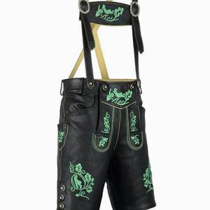 Pantalones Cortos Bávaros de Cuero Negro para Hombre, Bordados, con Cierre de Botones, Tallas Europeas 46 a 62, Disponibles - Product Image 1