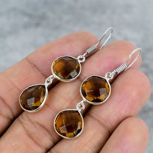 Pendientes de Plata de Ley 925 con Cuarzo Ahumado Redondo en Forma de Corazón para Mujer, Aros Modernos para Regalo de Boda, Fiesta o Uso Diario - Product Image 3