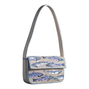 Sac à bandoulière bohème fait main pour femme, brodé d'un motif poisson élégant, pochette de soirée avec poignée - Product Image 1