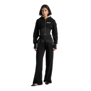 Conjunto Deportivo de 2 Piezas para Mujer, Sudadera Corta con Capucha y Cremallera Completa, Pantalones Anchos con Cordón en la Cintura y Bolsillos, Conjunto Moderno al por Mayor, Personalizado OEM - Product Image 1