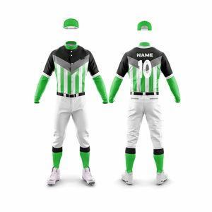 Ensemble Maillot de Baseball Personnalisé Homme Vert et Noir avec Pantalon Blanc – Anti-humidité, Manches Courtes, Boutons, Uniforme Adulte Rayé Sublimé - Product Image 1