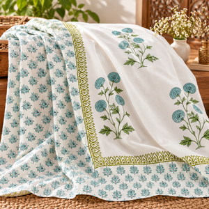 Juego de sábanas de algodón color verde azulado floral con estampado decorativo, colección de ropa de cama de tela suave para dormitorio, hogar, hotel, habitación de huéspedes - Product Image 6