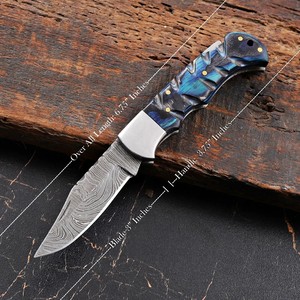 Hand Forged Damascus Steel <b>Folding</b> Blade <b>Knife</b> Pakka Wood Non Slip Handle Leather Sheath Pocket EDC Hunting Camping <b>Knife</b> - Product Image 2