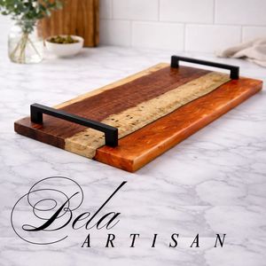 Bandeja de Servir Rectangular de Resina Epoxi Moderna y Personalizable, con Patrón Geométrico, Hecha a Mano, con Asas de Metal, Decoración de Cocina de Lujo - Product Image 3