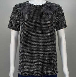 T-shirt en tricot à manches courtes pour homme, col rond, motif à pois en strass, coupe décontractée - Product Image 1