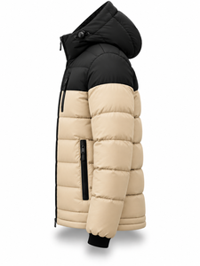 <b>Men's</b> Beige Black Hooded Puffer <b>Jacket</b> Waterproof Quick Dry Windproof <b>Smart</b> Casual Zipper Polyester Wadding Winter Regular - Product Image 3